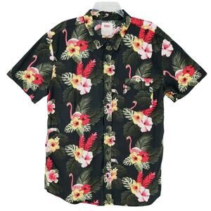Levis Shirt Mens XL Black Floral Flamingos Cotton Hawaiian Tropical Casual